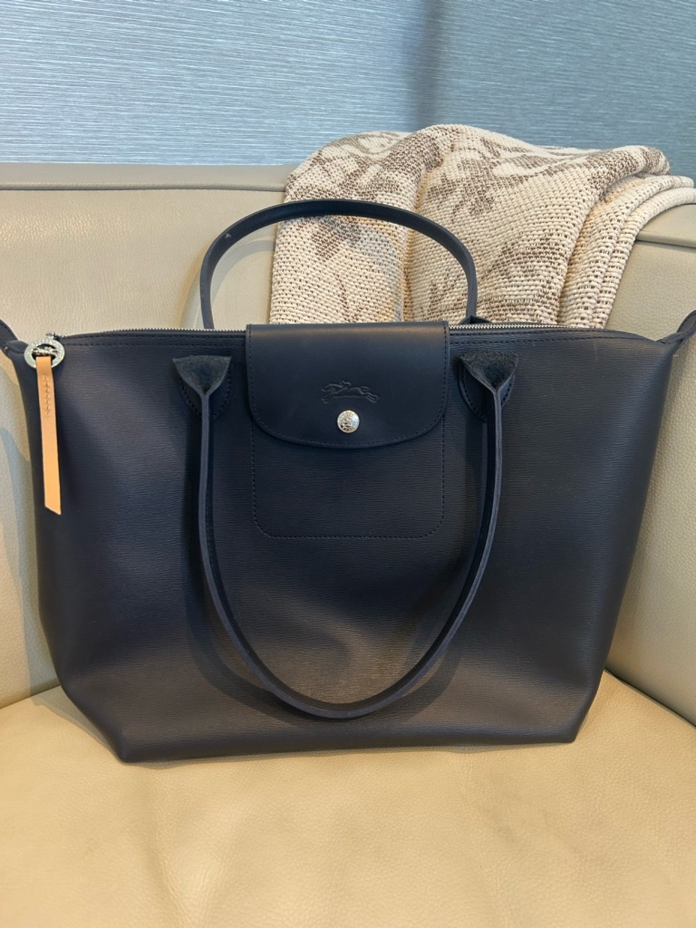 Longchamp Le Pilage Navy Leather Like Tote